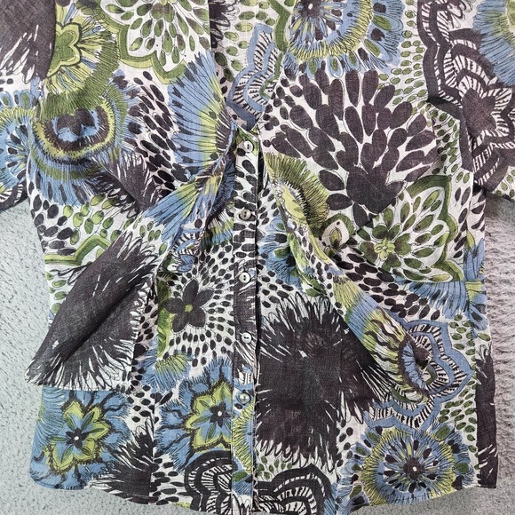 Lafayette 148 Shirt Top Women Size‎ 10 Linen Blend Ruffle Geometric Summer - Picture 4 of 10